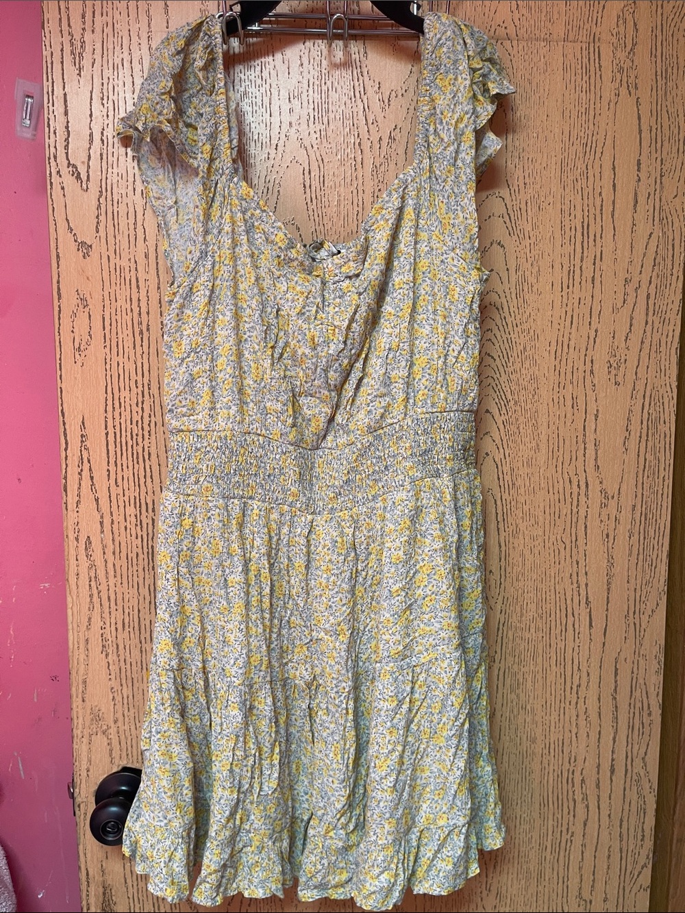 American Eagle Outfitters Yellow Floral Ruffle Mini Dress